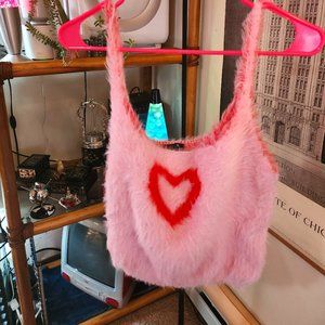 NWOT dELiA*s Y2K fuzzy 💗 heart tank, XL in pink and red contrast